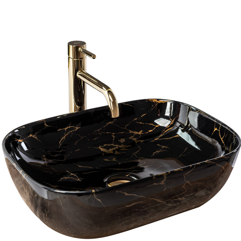 Umywalka nablatowa 46 Belinda Black Marble Shiny Rea (REA-U8907)