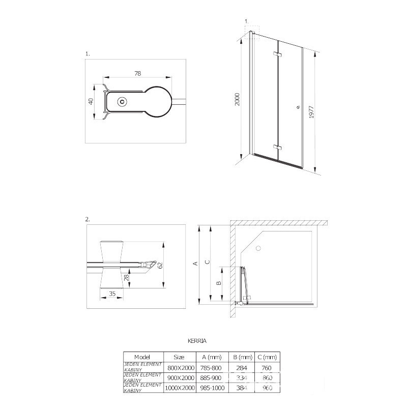 Kabina kwadratowa 90x90 Kerria Plus Deante (KTSX041P + KTSX041P)