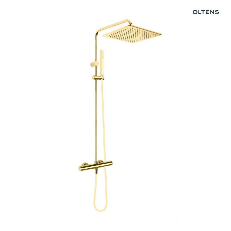 (S) zestaw prysznicowy termostatyczny z deszczownicą kwadratową złoty Boran Oltens (36503800)