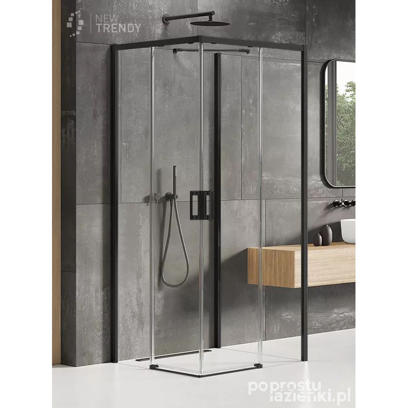 Kabina przyścienna 80x100 Prime Black New Trendy (K-1532)