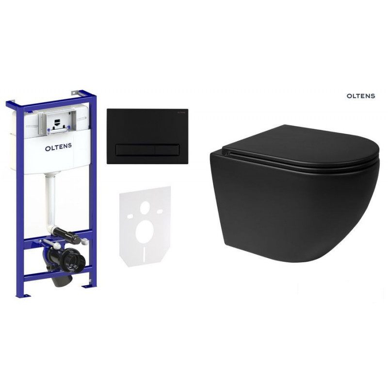 Zestaw Hamnes Torne 7w1 stelaż podtynkowy miska z deską 42514300 i przycisk spłukujący czarny mat Triberg Oltens (58302300)