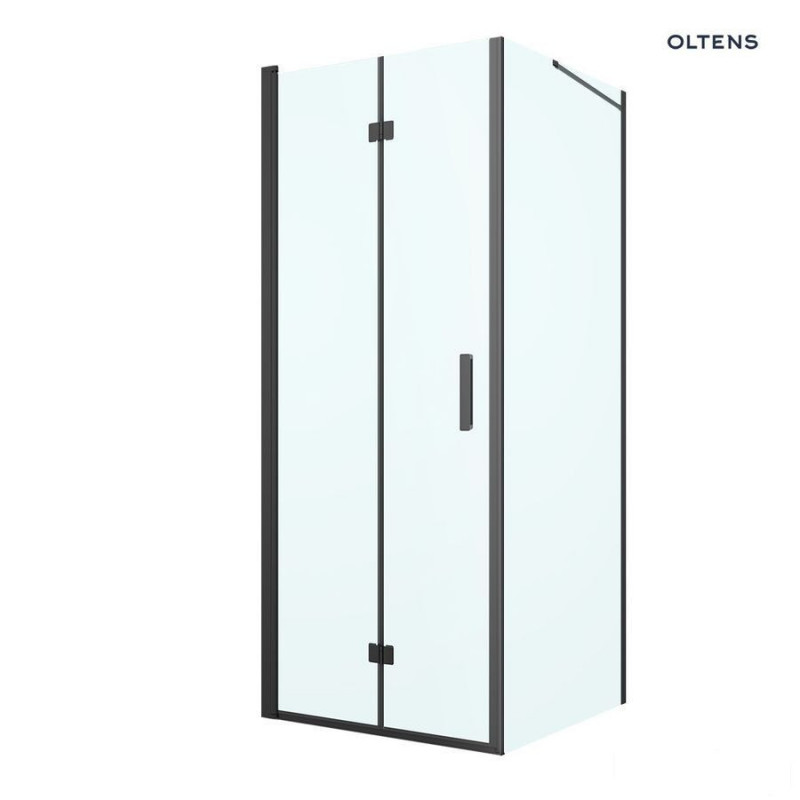Kabina prysznicowa 80x90 cm prostokątna drzwi ze ścianką czarny mat/szkło przezroczyste Hallan Oltens (20200300)