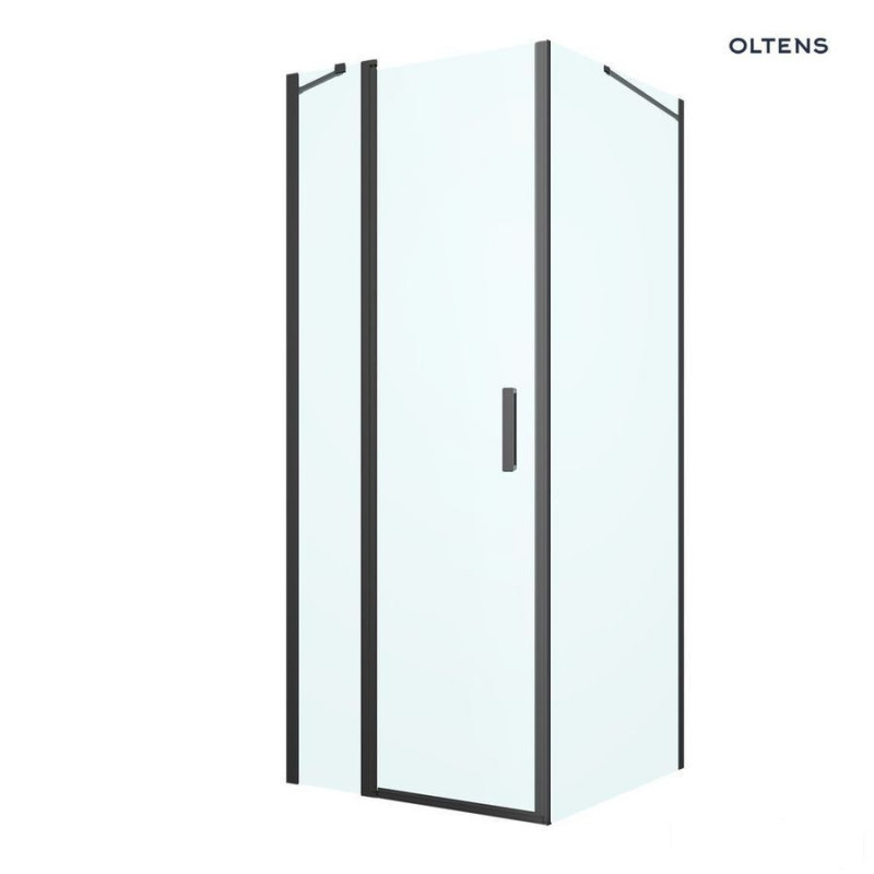 Kabina prysznicowa 100x90 cm protokątna drzwi ze ścianką czarny mat/szkło przezroczyste Hallan Oltens (20205300)