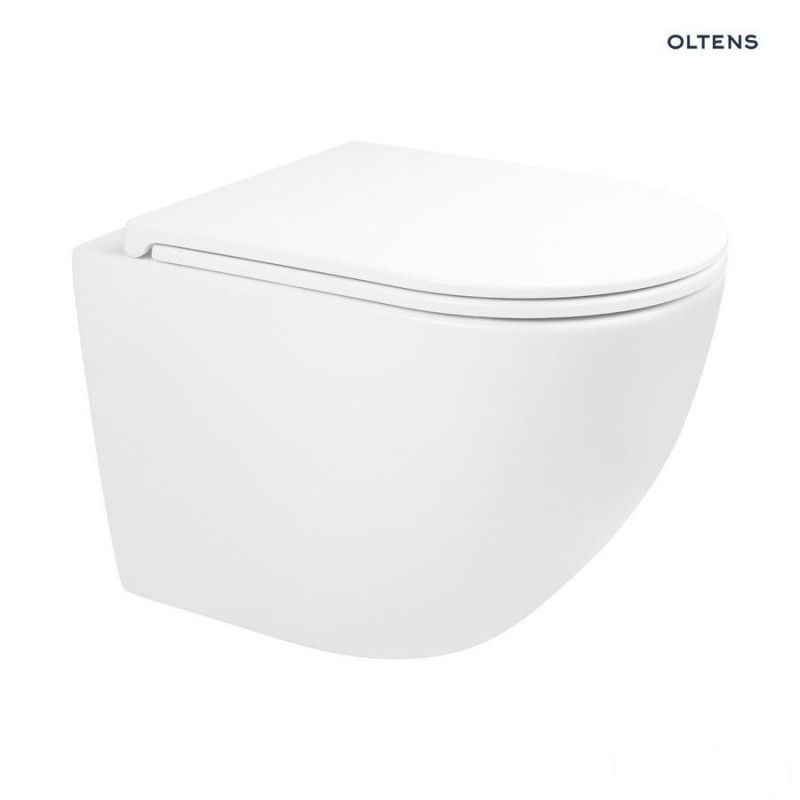 Zestaw Stille miska WC wisząca PureRim z powłoką SmartClean z deską wolnoopadającą Ovan Slim biały Hamnes Oltens (42522000)