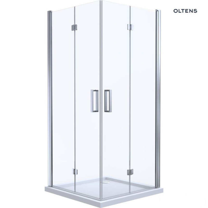 Zestaw kabina prysznicowa 90 cm kwadratowa z brodzikiem Superior chrom/szkło przezroczyste Byske Oltens (20002100 + 17001000))