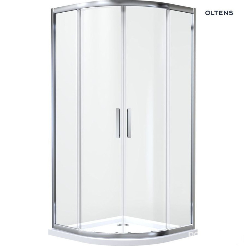 Zestaw kabina prysznicowa 90 cm półokrągła z brodzikiem Superior chrom/szkło przezroczyste Vorma Oltens (16002000 + 20102100)