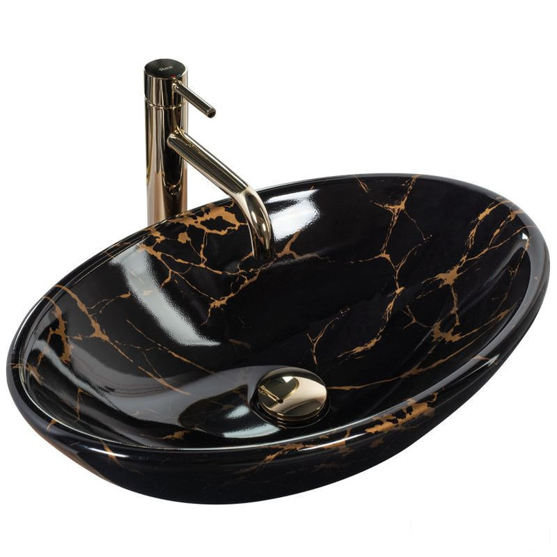 Umywalka nablatowa Pamela Black Marble Shiny 53 Rea (REA-U5067)