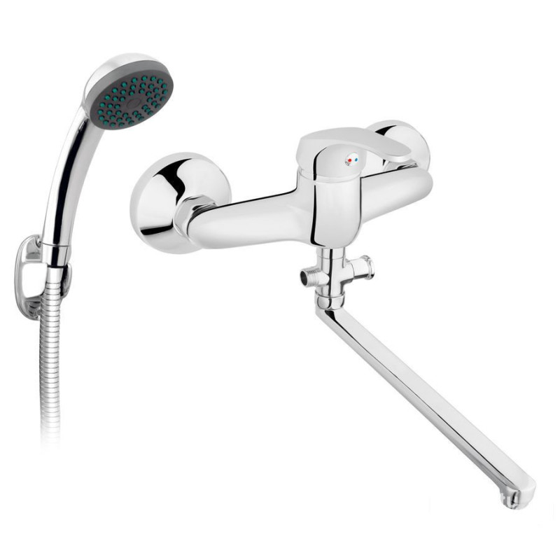 Bateria wannowa z wylewką 350mm z zestawem natryskowym U28, chrom Basic Ferro (BBC55A)