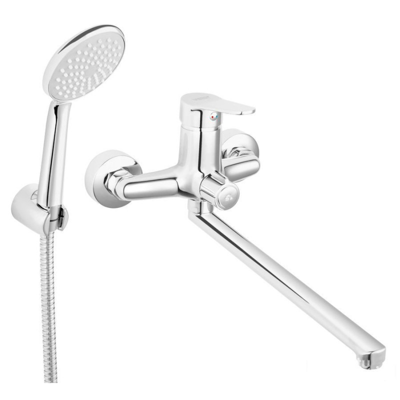 Bateria wannowo - umywalkowa z wylewką 350mm, z zestawem natryskowym, chrom Isso Ferro (BIS55A)