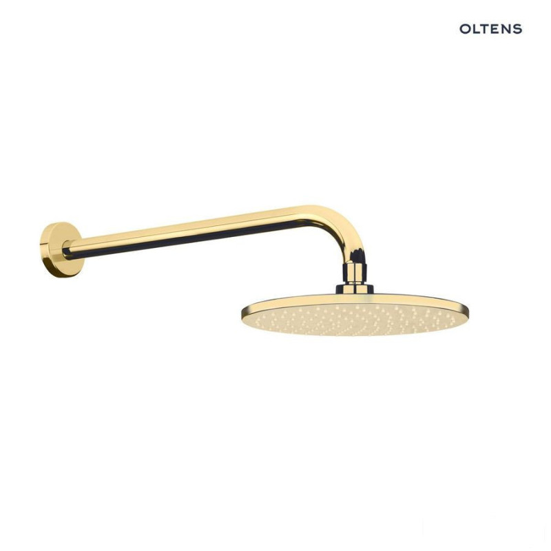 Lagan deszczownica 22 cm okrągła z ramieniem ściennym złoty połysk Atran Oltens (36018800)