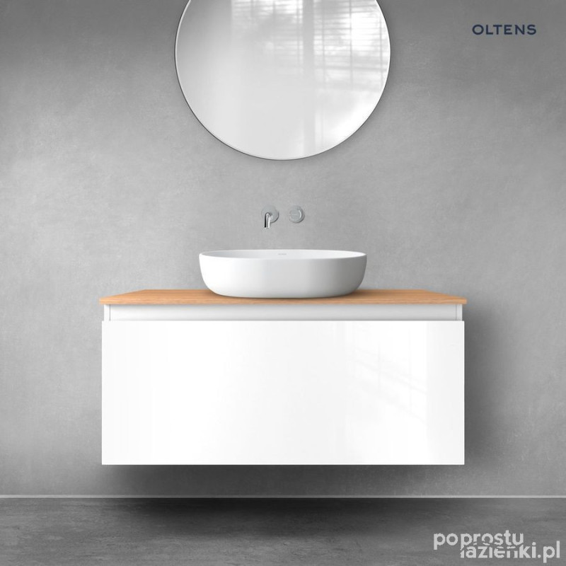 Szafka 100 cm podumywalkowa wisząca z blatem biały połysk/dąb Vernal Oltens (68113000)