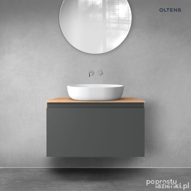 Szafka 80 cm podumywalkowa wisząca z blatem grafit mat/dąb Vernal Oltens (68112400)