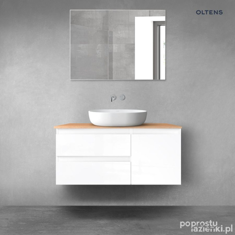 Zestaw mebli łazienkowych 100 cm z blatem biały połysk/dąb Vernal Oltens (68202000)
