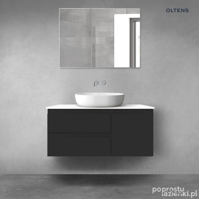 Zestaw mebli łazienkowych 100 cm z blatem czarny mat/biały połysk Vernal Oltens (68204300)
