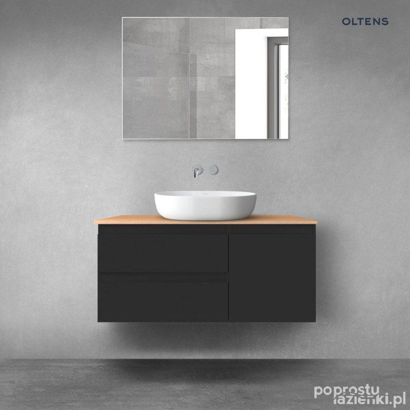 Zestaw mebli łazienkowych 100 cm z blatem czarny mat/dąb Vernal Oltens (68203300)