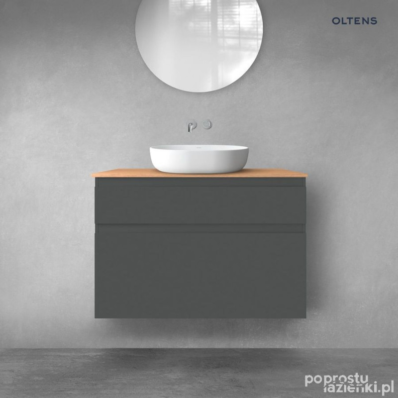 Zestaw mebli łazienkowych 100 cm z blatem grafit mat/dąb Vernal Oltens (68224400)