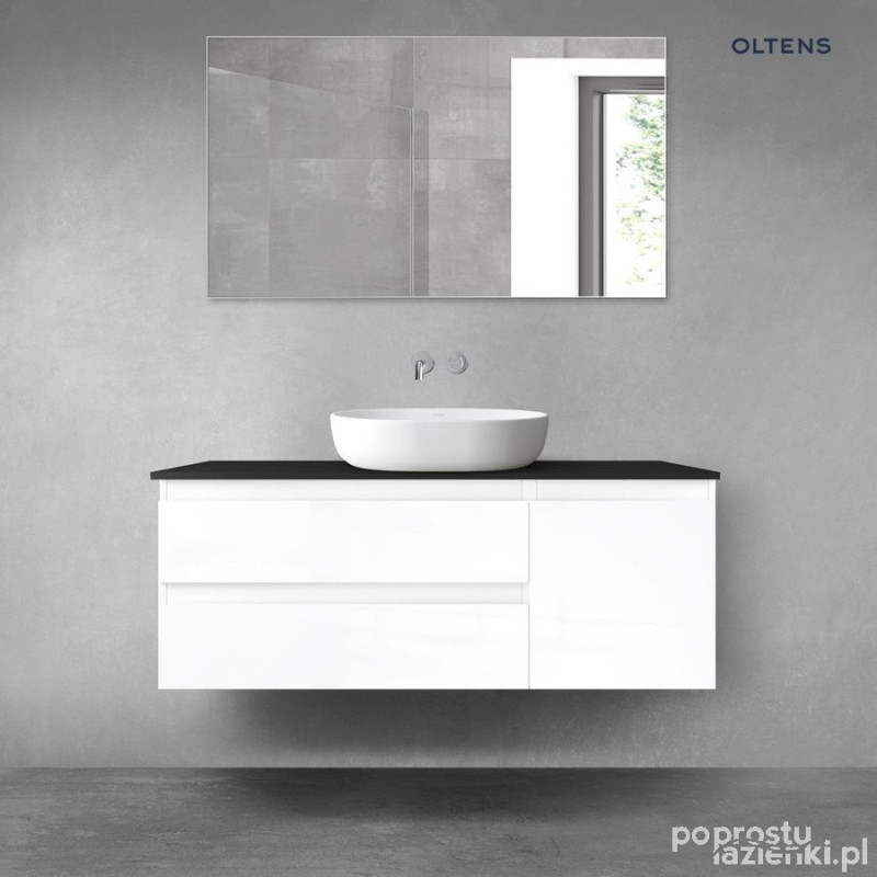 Zestaw mebli łazienkowych 120 cm z blatem biały połysk/czarny mat Vernal Oltens (68213000)