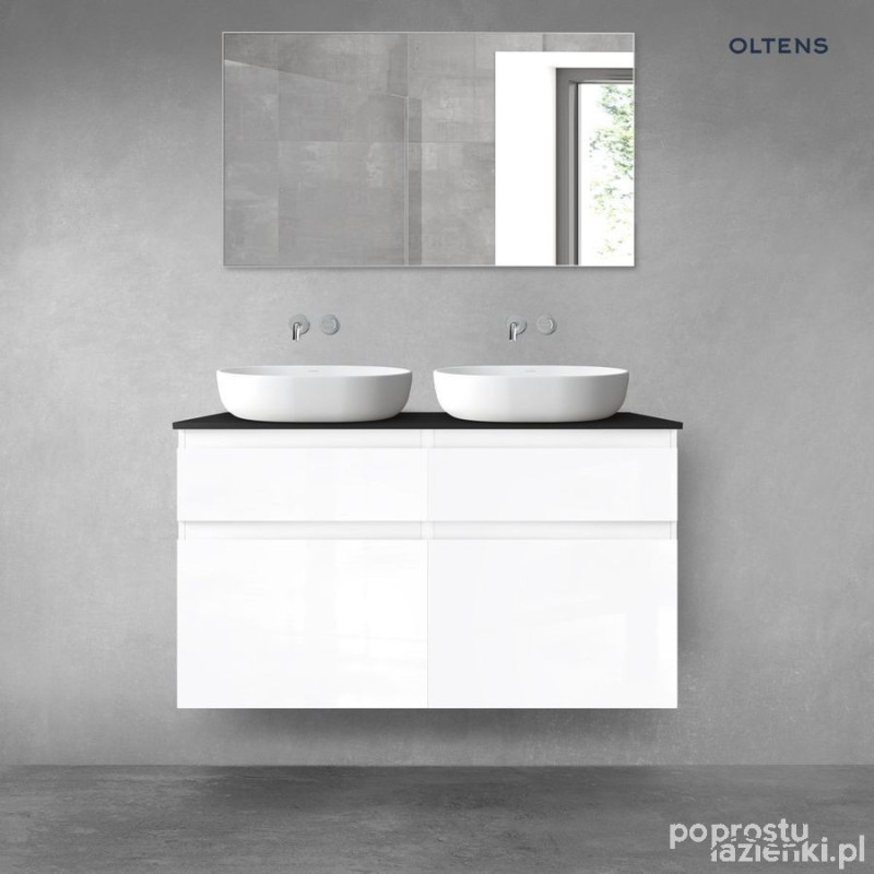 Zestaw mebli łazienkowych 120 cm z blatem biały połysk/czarny mat Vernal Oltens (68303000)