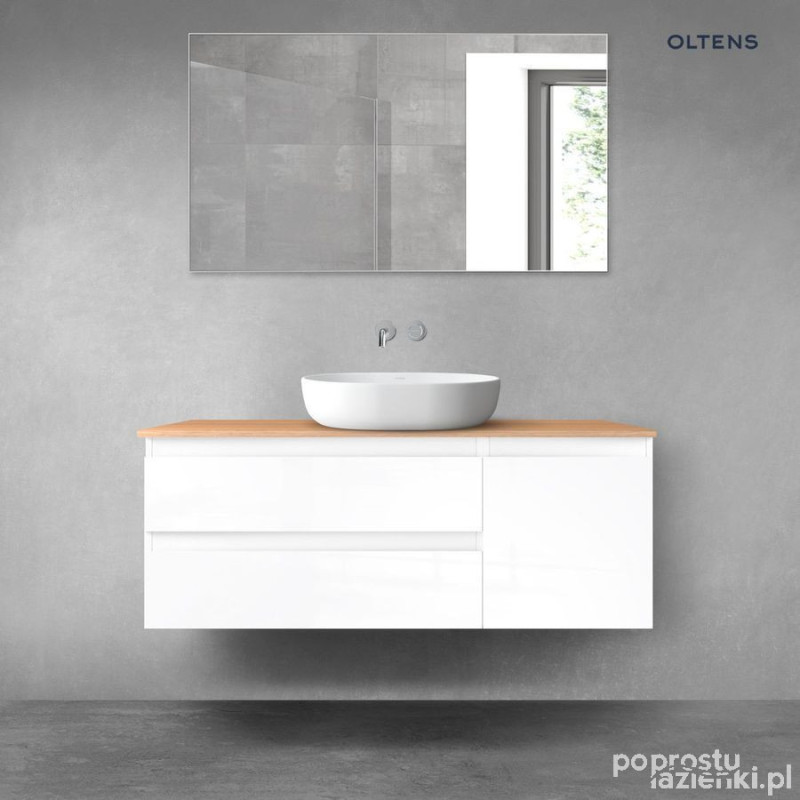 Zestaw mebli łazienkowych 120 cm z blatem biały połysk/dąb Vernal Oltens (68210000)