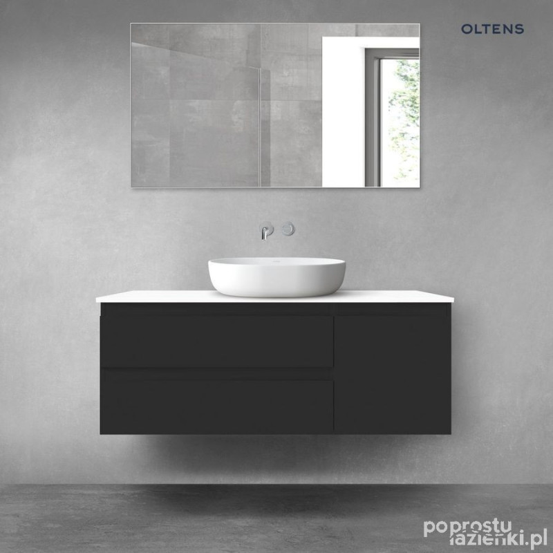 Zestaw mebli łazienkowych 120 cm z blatem czarny mat/biały połysk Vernal Oltens (68212300)