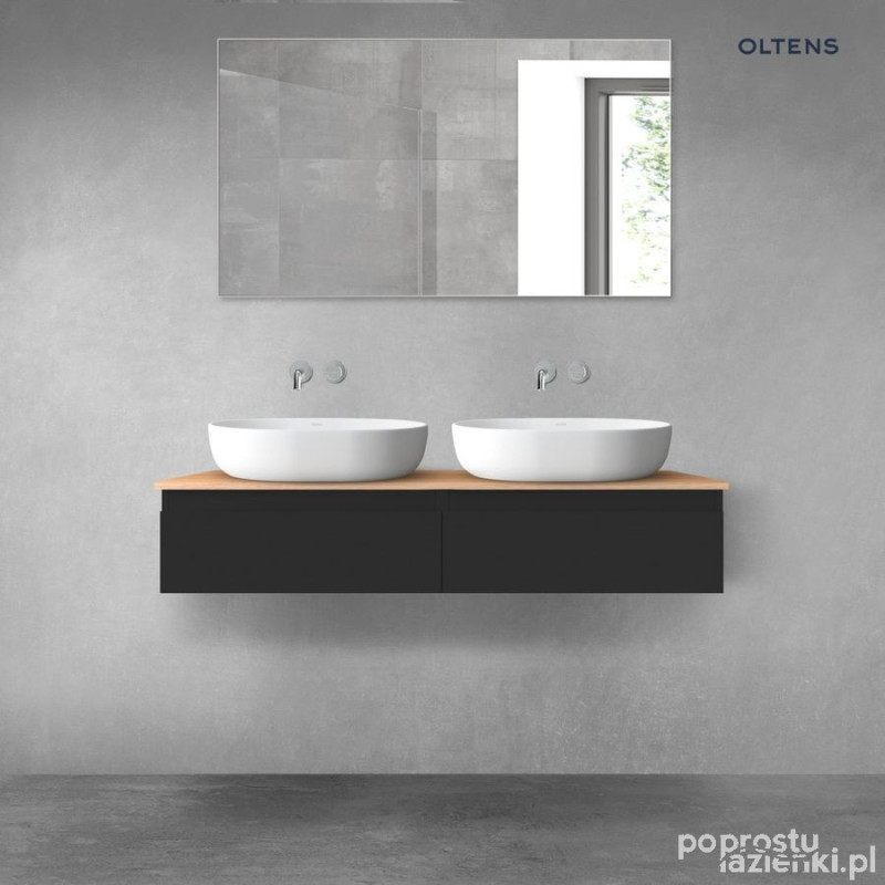 Zestaw mebli łazienkowych 120 cm z blatem czarny mat/dąb Vernal Oltens (68240300)