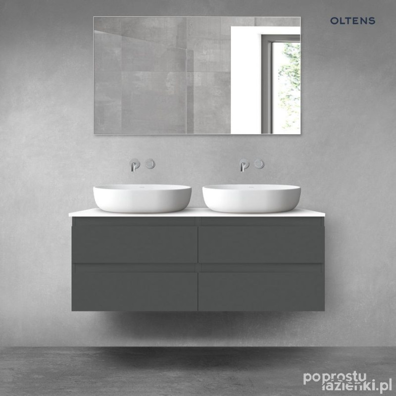 Zestaw mebli łazienkowych 120 cm z blatem grafit mat/biały połysk Vernal Oltens (68216400)