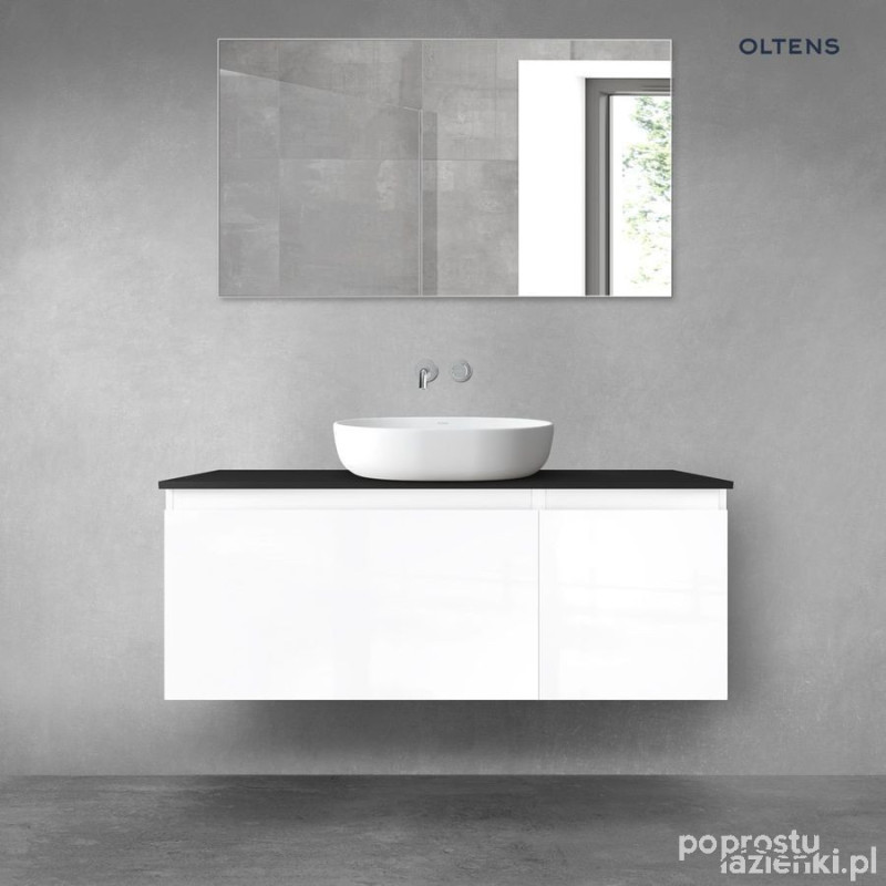 Zestaw mebli łazienkowych 120 cm z blatem biały połysk/czarny mat Vernal Oltens (68256000)