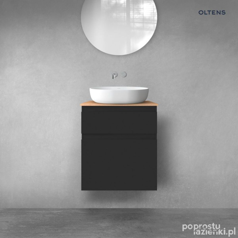 Zestaw mebli łazienkowych 60 cm z blatem czarny mat/dąb Vernal Oltens (68222300)