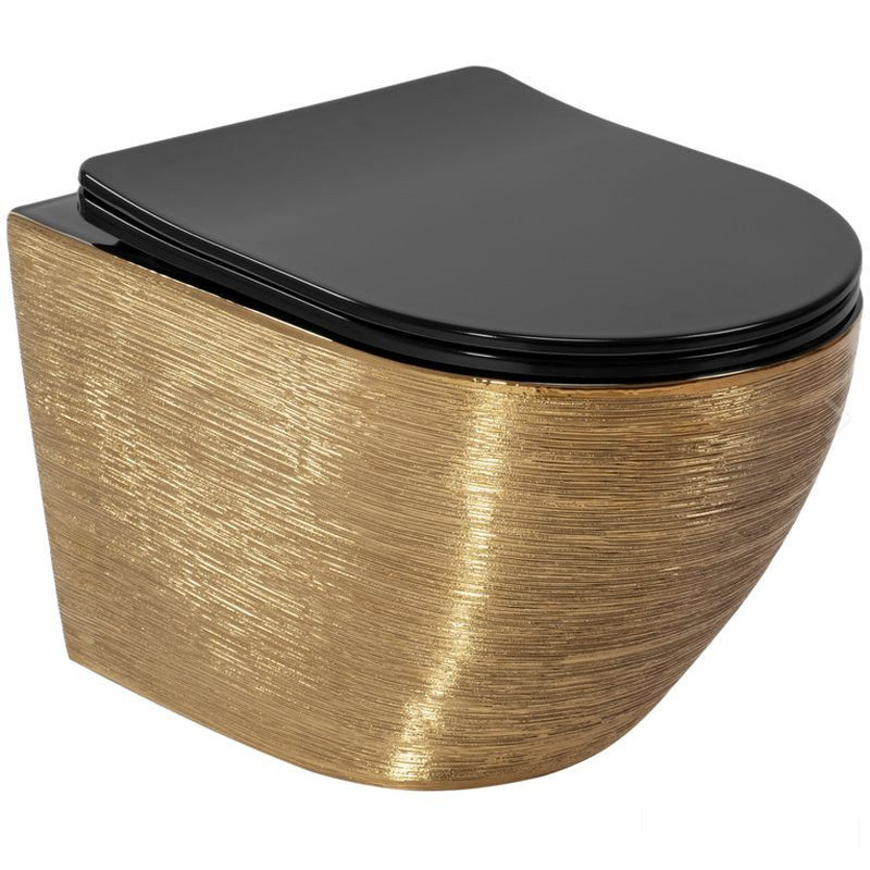 Misa WC bezrantowa z deską Carlo Mini Gold Brush/Black Rea (REA-C3300)