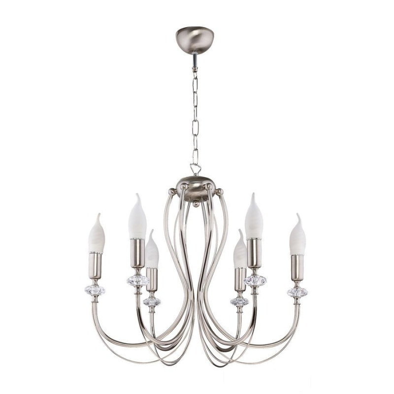 Duży klasyczny żyrandol srebrny 6-ramienny niklowany Melody Jupiter (MY 6 NI)