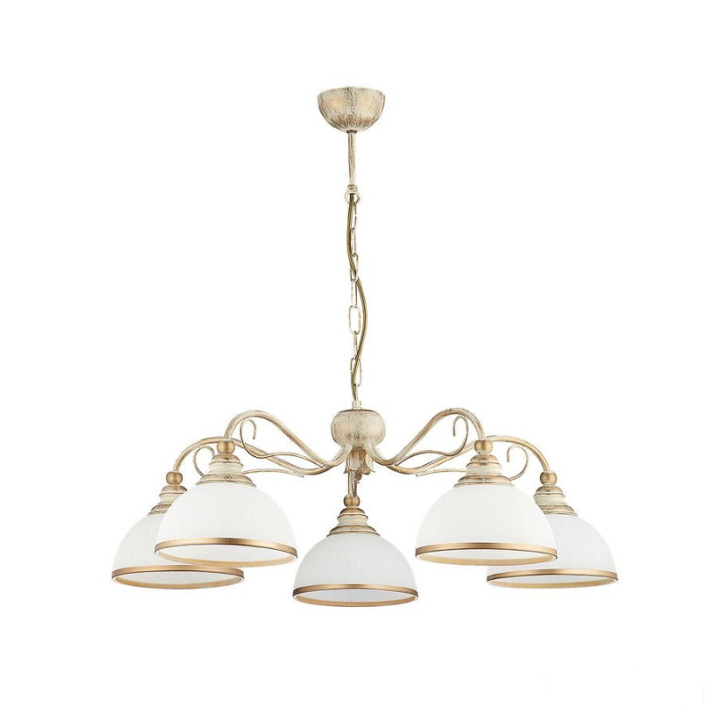 Duży żyrandol klosz 5-ramienny ręcznie patynowany ecru Xsara Jupiter (XS 5 ec.)