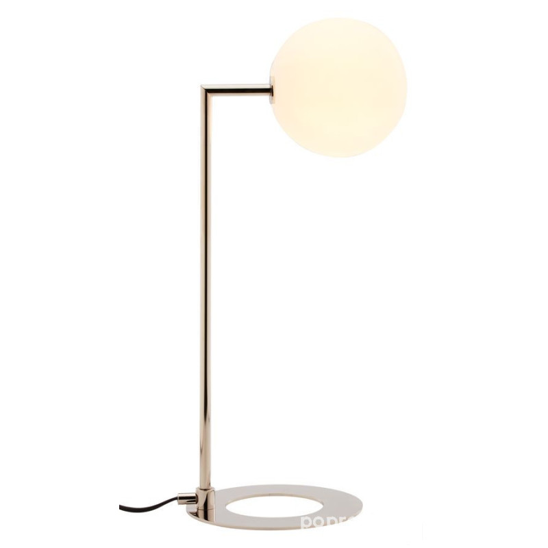 Nowoczesna lampa biurkowa niklowana 1-punktowa biały klosz Feme Jupiter (FEL NI)