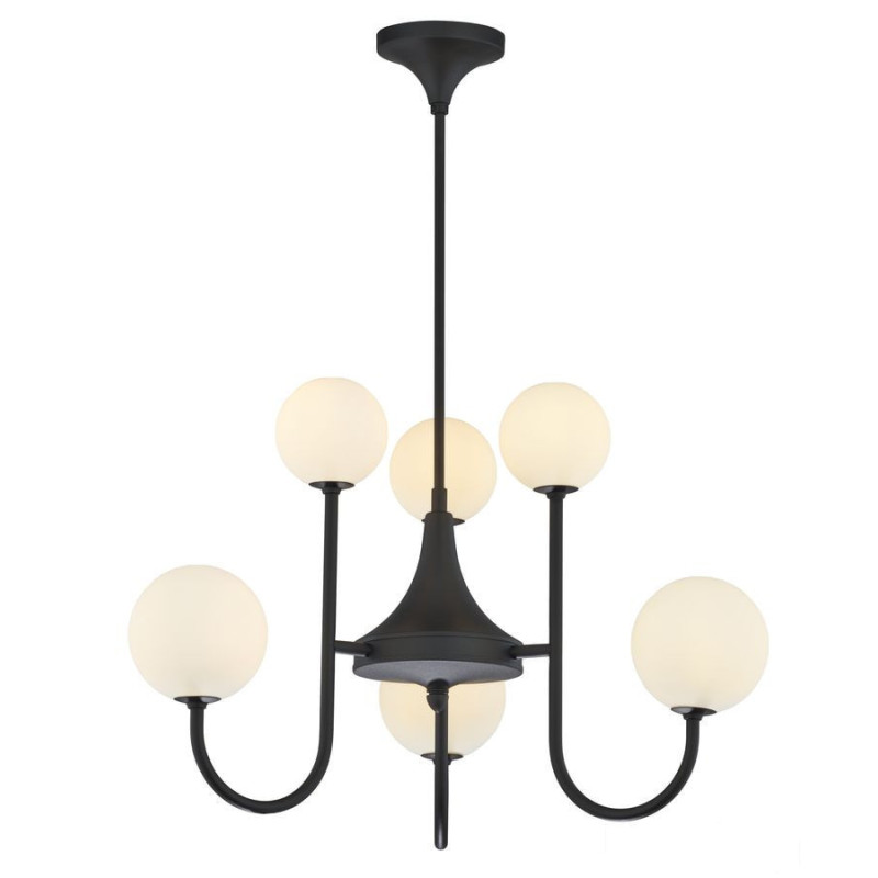 Nowoczesny czarny żyrandol lakierowany 6-punktowy biały klosz Selen Jupiter (SL6 CZ)