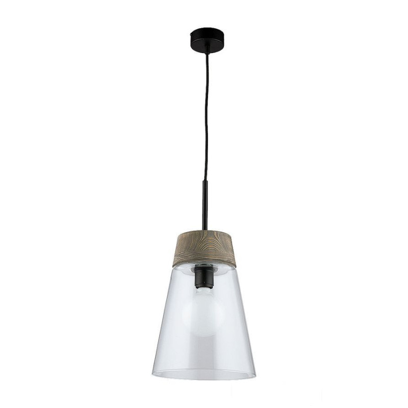 Nowoczesny zwis 1-punktowy klosz przezroczysty drewno antracyt Domino Jupiter (DM 1 A/TR)