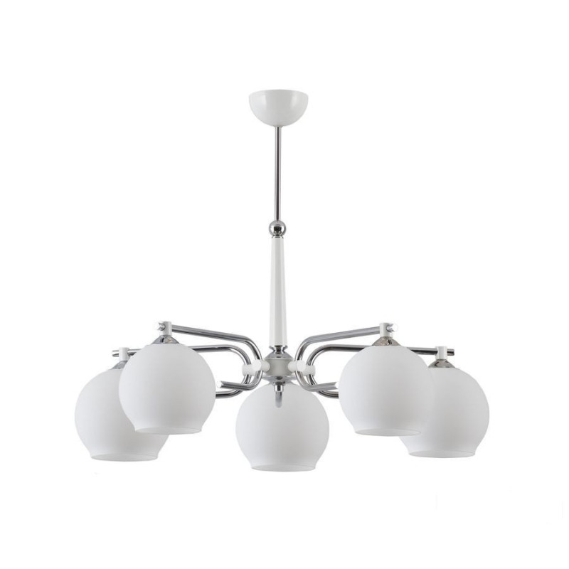Nowoczesny żyrandol chromowany 5-ramienny biały klosz Axel Jupiter (AX 5 B)