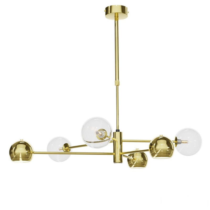 Nowoczesny żyrandol mosiądzowany 6-punktowy klosz transparent Moka Jupiter (MO6 MS TR)