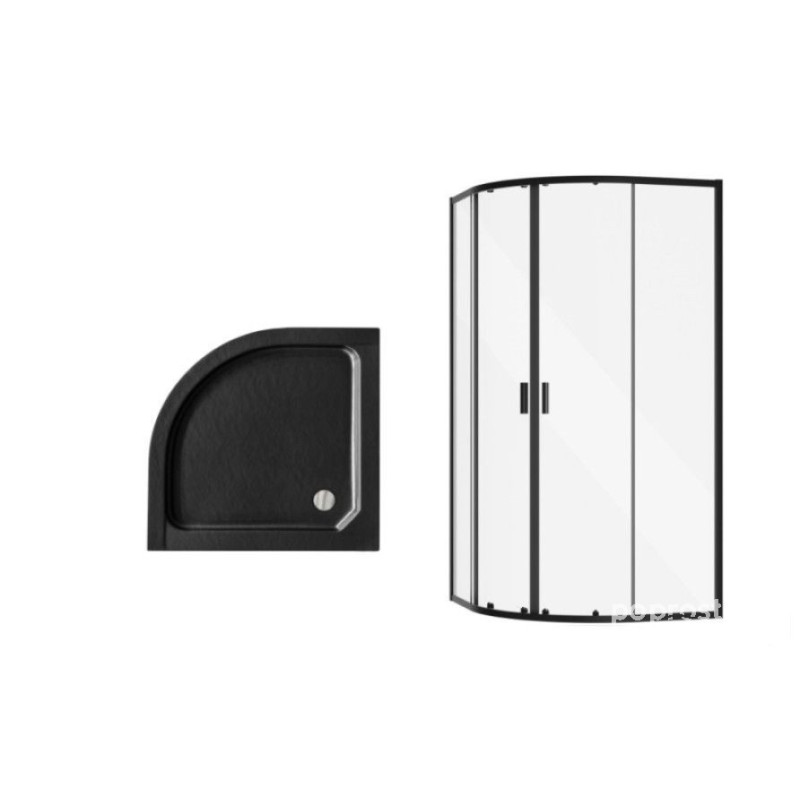 Kabina prysznicowa 90x90 Zarya Black z brodzikiem Alex Stone Effect Black Besco (ZB-ALS90-190)