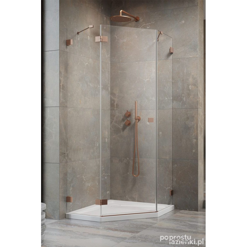 Kabina pięciokątna 100x100 Essenza Pro Brushed Copper PTJ Radaway (10100000-93-01L + 10100300-01-01)