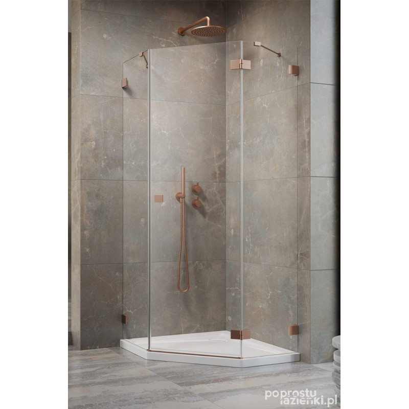 Kabina pięciokątna 100x100 Essenza Pro Brushed Copper PTJ Radaway (10100000-93-01R + 10100300-01-01)