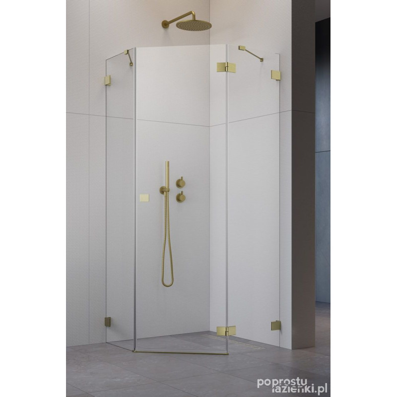 Kabina pięciokątna 80x80 Essenza Pro Brushed Gold PTJ Radaway (10100000-99-01R + 10100100-01-01)
