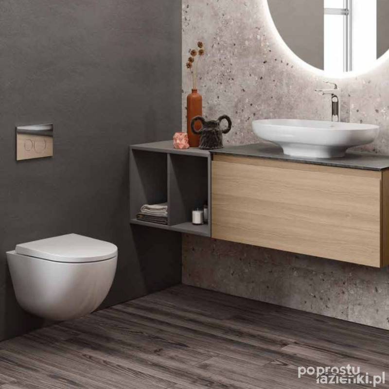Zestaw  miska wc podwieszana z deską w/o i umywalką nablatową 70x35cm  biały połysk Des RAK Ceramics (DES1SETDESCT7000AWHA)