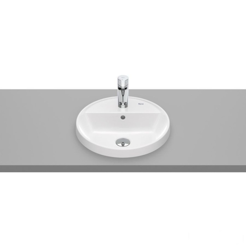 Umywalka blatowa okrągła 40 cm, z otworem na baterię, z przelewem, Supraglaze® GAP Roca (A3270Y4S00)