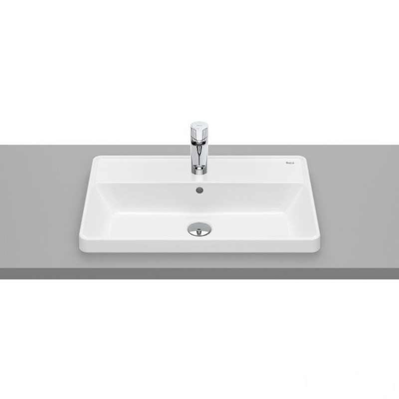 Umywalka blatowa prostokątna 60x39, z otworem na baterię, z przelewem, Supraglaze® GAP Roca (A3270YAS00)