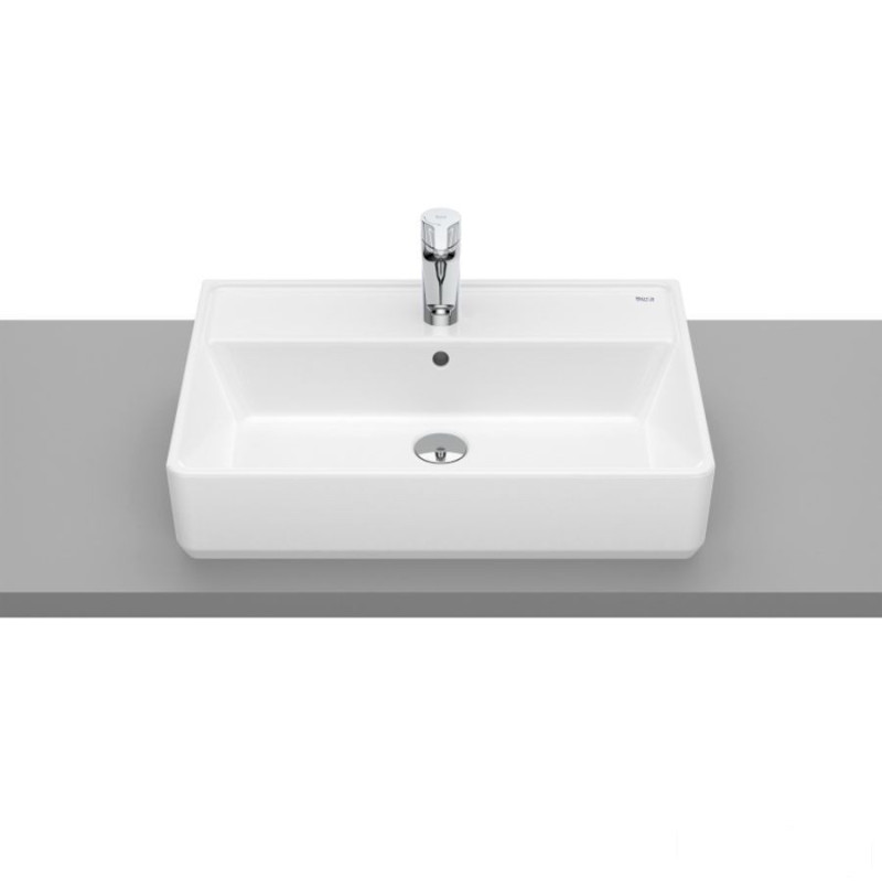 Umywalka nablatowa prostokątna 60x42 cm z otworem na baterię, z przelewem Supraglaze® Gap Roca (A3270MNS00)