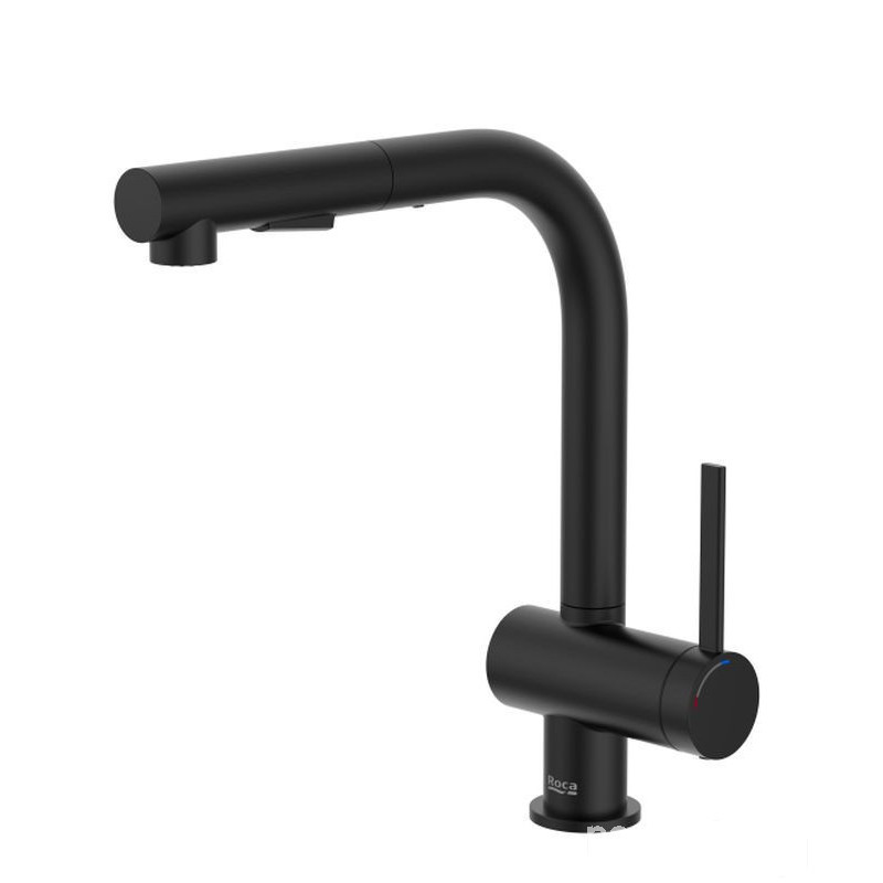 Bateria zlewozmywakowa z wyciąganą wylewką czarny mat ONA Roca (A5A851FNB0)