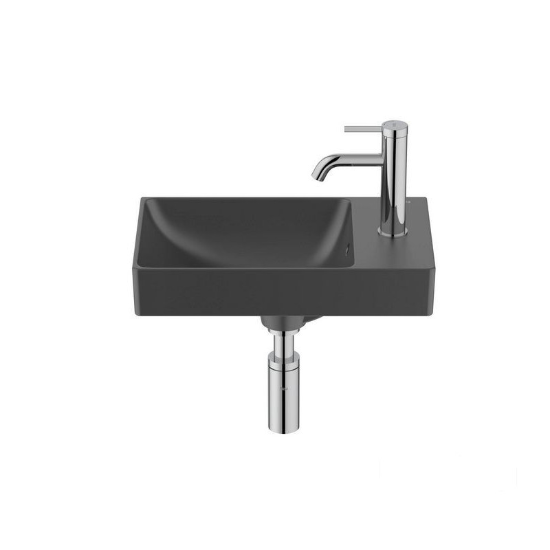 Mała umywalka ścienna 45 cm Compacto Fineceramic Ona czarny mat Roca (A327681080)