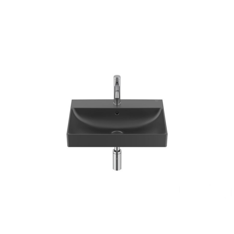 ONA Umywalka ścienna 55x46 cm Fineceramic® CZARNY MAT ONA BLACK Roca (A327685080)