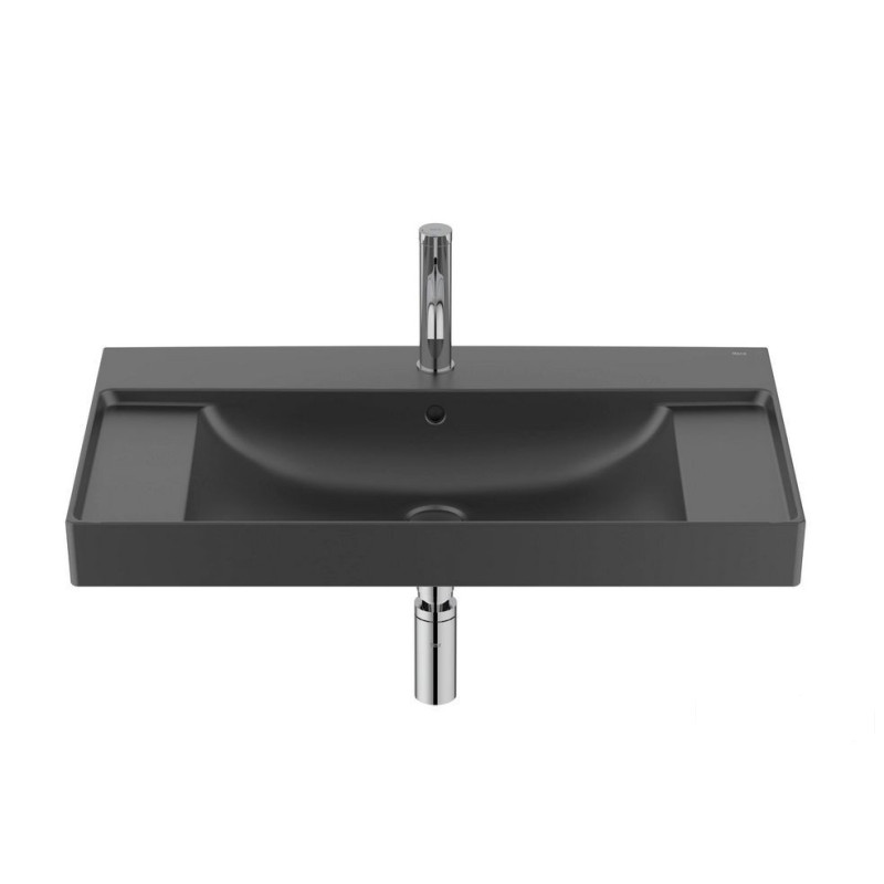 Umywalka ścienna 80 cm Fineceramic Ona czarny mat Roca (A32768H080)