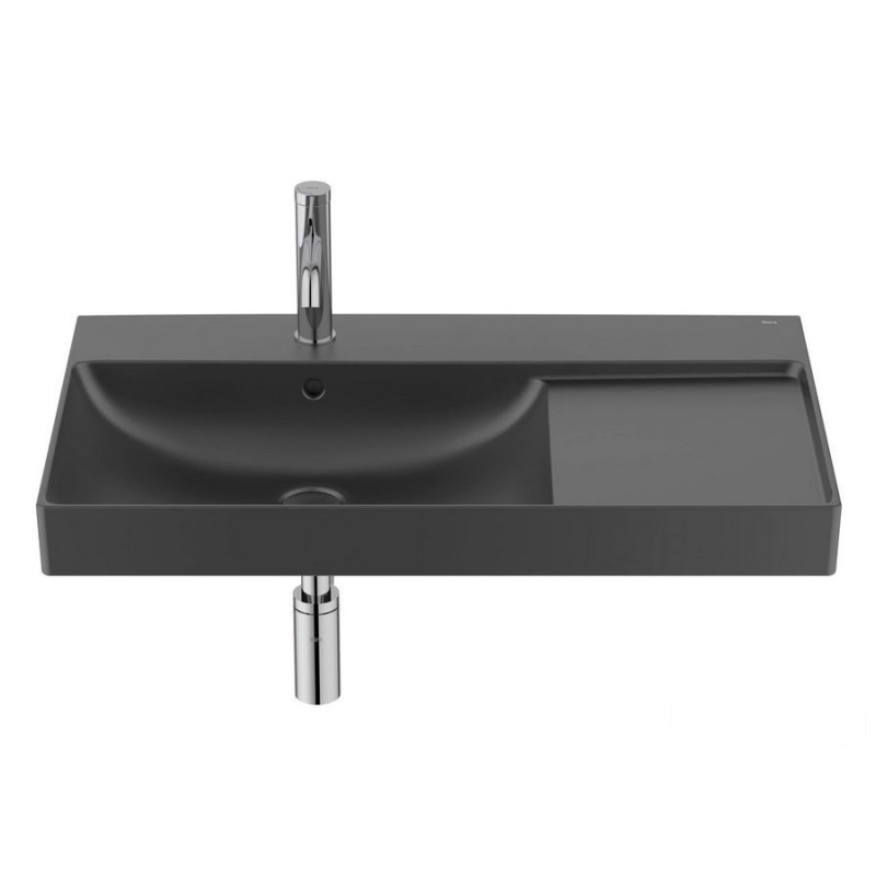 Umywalka ścienna lewa 80 cm Fineceramic Ona czarny mat Roca (A327689080)