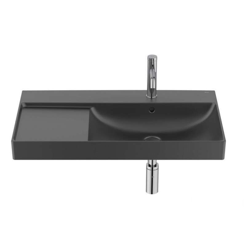 Umywalka ścienna prawa 80 cm Fineceramic Ona czarny mat Roca (A327688080)